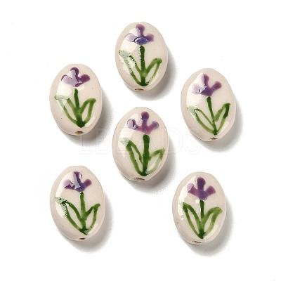 Flower Theme Printed Handmade Porcelain Beads LS-LAMP-D303-06E-04-1
