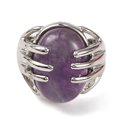 Oval Natural Amethyst Finger Ring G-Q184-06G-P-1