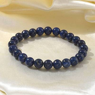 Natural Lapis Lazuli(Dyed) Bead Stretch Bracelets BJEW-K212-B-047-1