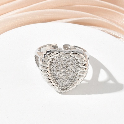 Brass Micro Pave Cubic Zirconia Cuff Open Rings for Women CU-CBA760A-13B-P-1