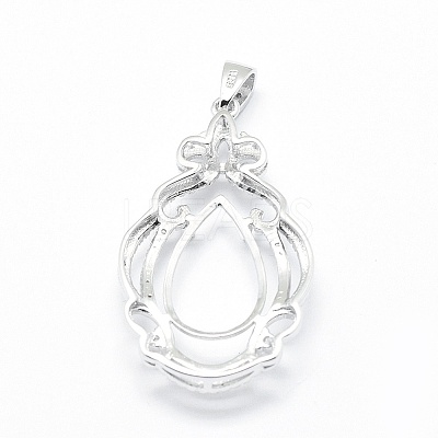 Anti-Tarnish Rhodium Plated 925 Sterling Silver Pendant Cabochon Open Back Settings STER-P044-02P-1