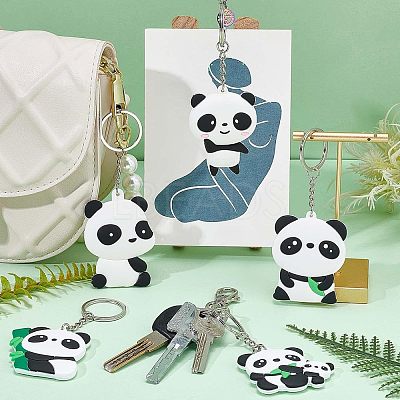 5Pcs 5 Style Silicone Panda Keychain KEYC-NB0001-19-1