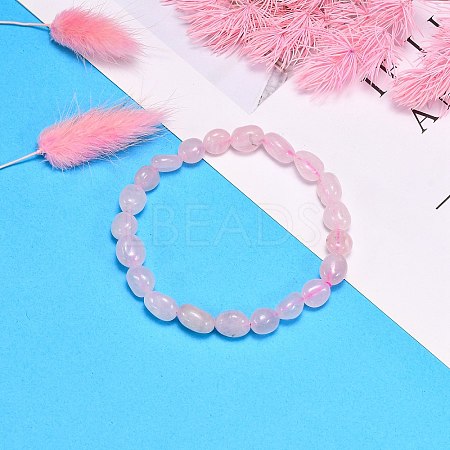 Natural Rose Quartz Bead Stretch Bracelets LS-BJEW-K213-01-1