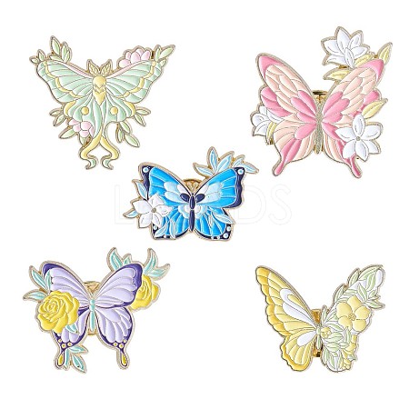 5Pcs 5 Style Butterfly with Flower Enamel Pins JBR093A-1