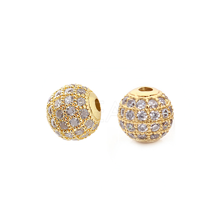 CZ Brass Micro Pave Grade AAA Clear Color Cubic Zirconia Round Beads KK-O065-6mm-05G-NR-1