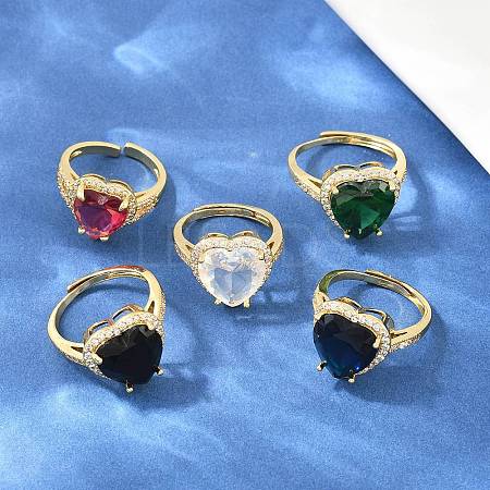 Heart Brass Micro Pave Cubic Zirconia Cuff Open Rings for Women CU-CBA0A21-02G-1