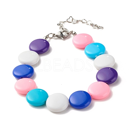 Acrylic Flat Round Beaded Bracelet for Women BJEW-JB07551-1