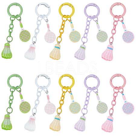 10Pcs 5 Colors Resin Badminton & Racket Pendant Decorations HJEW-SP0001-68-1