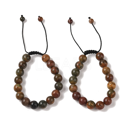 10mm Round Natural Polychrome Jasper/Picasso Stone/Picasso Jasper Braided Bead Bracelets BJEW-C067-01C-19-1