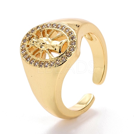 Oval with Virgin Mary Cubic Zirconia Cuff Ring RJEW-E170-07G-1
