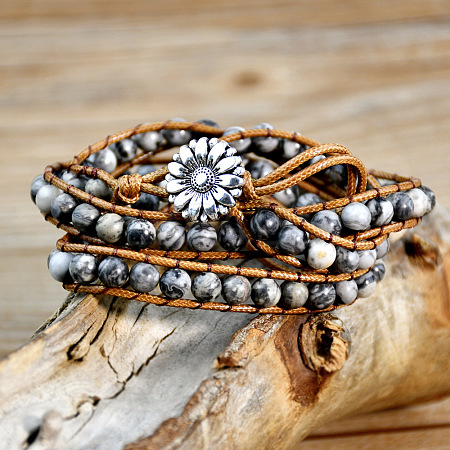 Natural Map Stone Beads Wrap Bracelets WG9B6C1-01-1