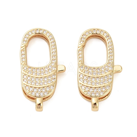 Oval Brass Micro Pave Clear Cubic Zirconia Lobster Claw Clasps KK-I354-01G-04-1