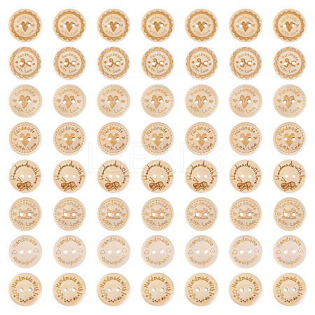 200Pcs 8 Styles Wood Buttons BUTT-TA0001-34-1