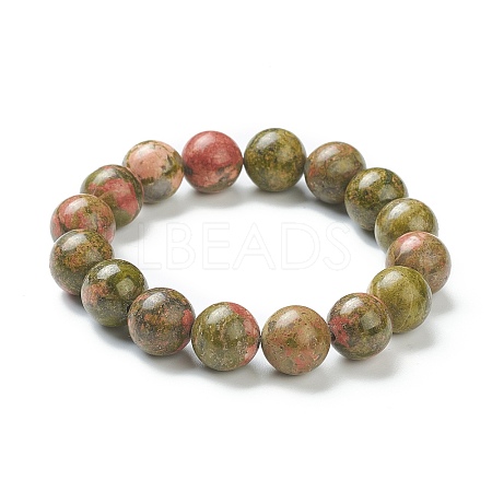 Natural Unakite Beaded Stretch Bracelets BJEW-A117-E-30-1