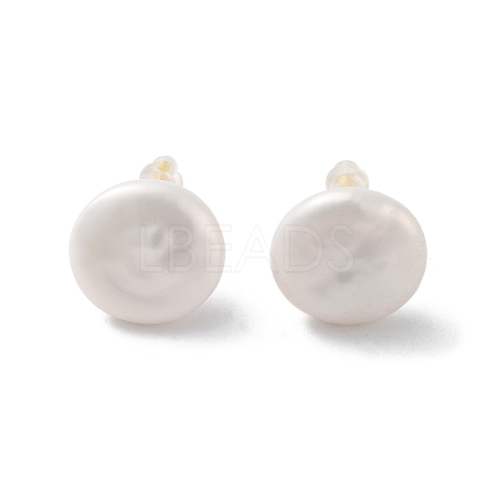 Flat Round Natural Pearl Stud Earrings for Women EJEW-E303-23G-1