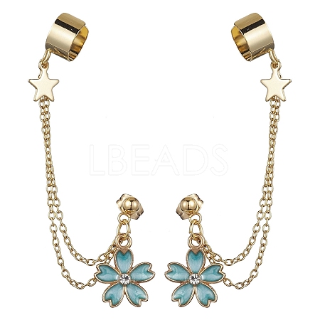 Light Gold 304 Stainless Steel Cuff Earring Chains with Rhinestone EJEW-JE05684-04-1