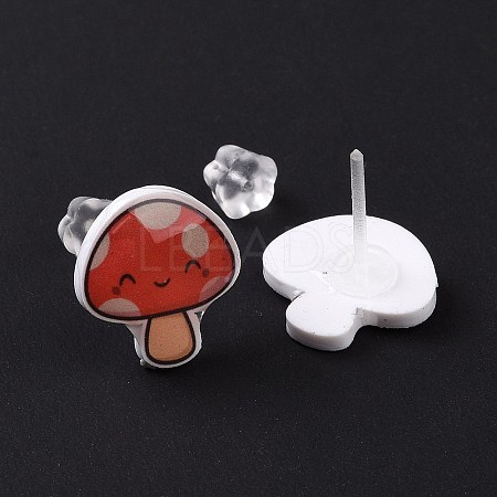 Acrylic Cartoon Mushroom Stud Earrings with Platic Pins for Women EJEW-F293-03A-1