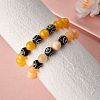 Natural Yellow Jade Round Beaded Stretch Bracelet BJEW-SW00077-01-6