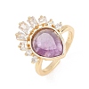 Brass with Natural Amethyst Finger Rings GG-CBACC2B-07G-07-4