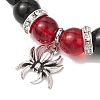 2Pcs 10mm Round Blue Cat Eye & Red Glass & Black Glass Beaded Stretch Bracelet Sets for Lover BJEW-JB10325-04-4