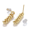 Brass Curb Chain Dangle Stud Earrings EJEW-F260-07B-G-2