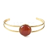 Natural Mixed Stone Flat Round 304 Stainless Steel Cuff Bangles for Women BJEW-JB14352-01-4