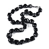 Natural Dyed & Heated Black Agate Nuggets Beaded Necklaces for Women Men NJEW-K388-01P-4