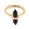 Double Pointed Hexagonal Prism Natural Obsidian Adjustable Rings for Women RJEW-G327-01G-06-2