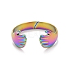 Ion Plating(IP) Rainbow Color 304 Stainless Steel Double Hand Hug Open Cuff Ring for Women RJEW-C025-08A-M-2