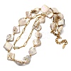 304 Stainless Steel with Dyed Floral White Natural Shell Nuggets Beaded Double Layer Necklaces for Women NJEW-G181-13G-2