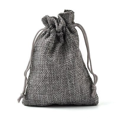 Polyester Imitation Burlap Packing Pouches Drawstring Bags ABAG-R005-9x12-04-1