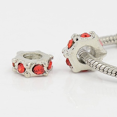 Hexagon Platinum Tone Alloy Rhinestone European Beads CPDL-M014-01-1