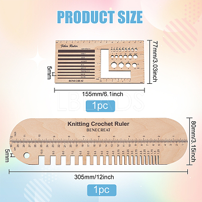 Oval & Rectangle Wooden Knitting Needle Gauge & Yarn Wrap Guide Board DIY-WH0033-88-1