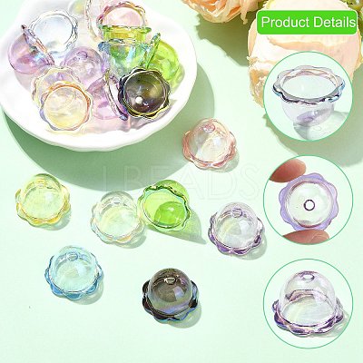 35Pcs 7 Colors UV Plating Acrylic Bead Caps OACR-CJ0002-36-1