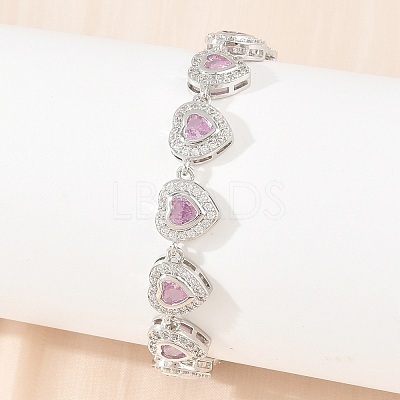 Brass Pave Cubic Zirconia Heart Tennis Bracelets for Women KK-CBA68DA-09P-02-1