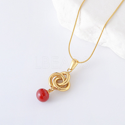 3Pcs French Style Stainless Steel Triple Ring with Red Round Pendant Necklaces for Women DT9932-1