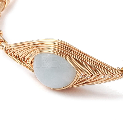 Natural Aquamarine & Pearl Cuff Bangle BJEW-JB10119-01-1