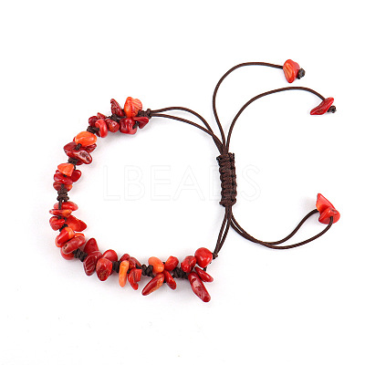 Synthetic Coral Chips Braided Bead Bracelet PW-WG69423-03-1