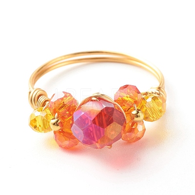Electroplate Faceted Glass Beads Finger Rings RJEW-TA00014-1