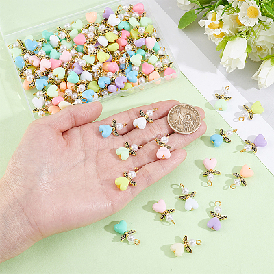 100Pcs Acrylic & ABS Plastic Imitation Pearl Angel Pendants FIND-HY0005-28-1