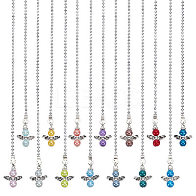 14Pcs 14 Colors Angel Glass Pearl & Alloy Charms Ceiling Fan Pull Chain Extenders PALLOY-HY00059-1