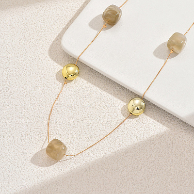 Cube Acrylic & Iron Flat Round Link Chain Long Necklaces for Women SF2895-2-1