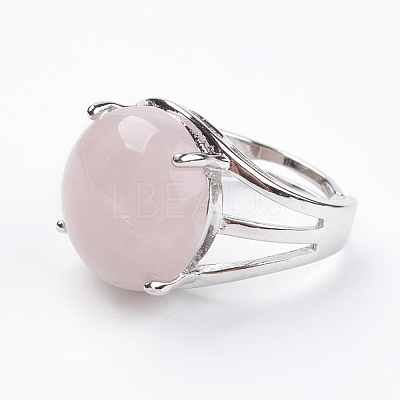 Adjustable Natural Rose Quartz Finger Rings RJEW-F075-01O-1