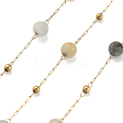 Natural Flower Amazonite & 304 Stainless Steel Beads Link Chains CHS-K021-08A-07-1