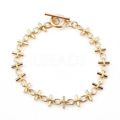 Brass Bar Link Chain Bracelets X-BJEW-JB06004-1