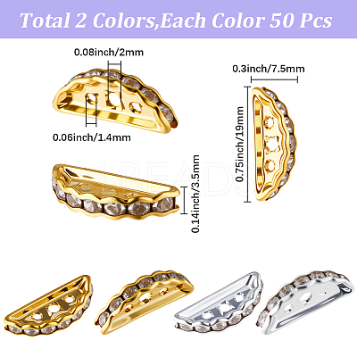 100Pcs 2 Colors Brass Crystal Rhinestone Spacer Bars ALRI-SC0001-60B-1