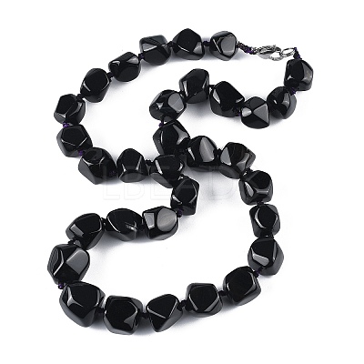Natural Dyed & Heated Black Agate Nuggets Beaded Necklaces for Women Men NJEW-K388-01P-1
