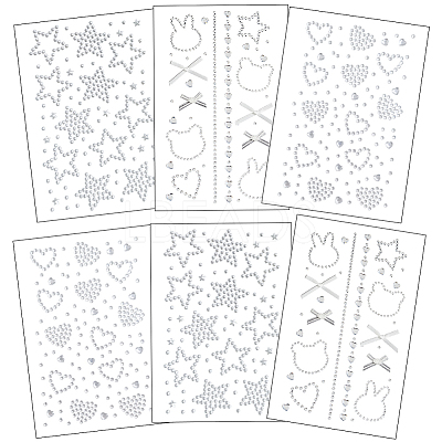 6 Sheets 3 Styles Acrylic Rhinestone Face Body Stickers AJEW-SP0002-68A-1