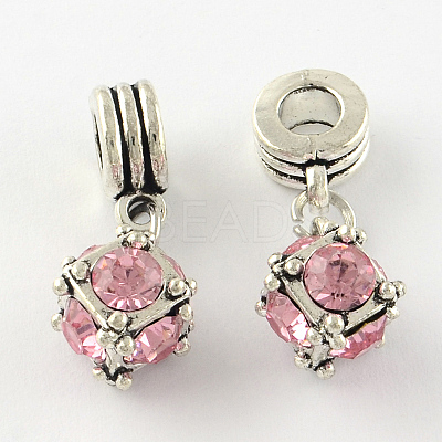 Large Hole Cube Alloy Rhinestone European Dangle Charms X-MPDL-S086-M-1