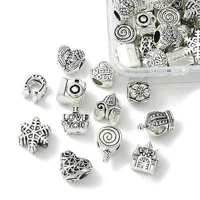 60Pcs 12 Style Tibetan Style Alloy European Beads TIBEB-FS0001-04-1